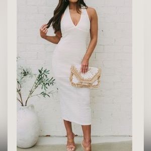 LELIS Ivory halter neck dress